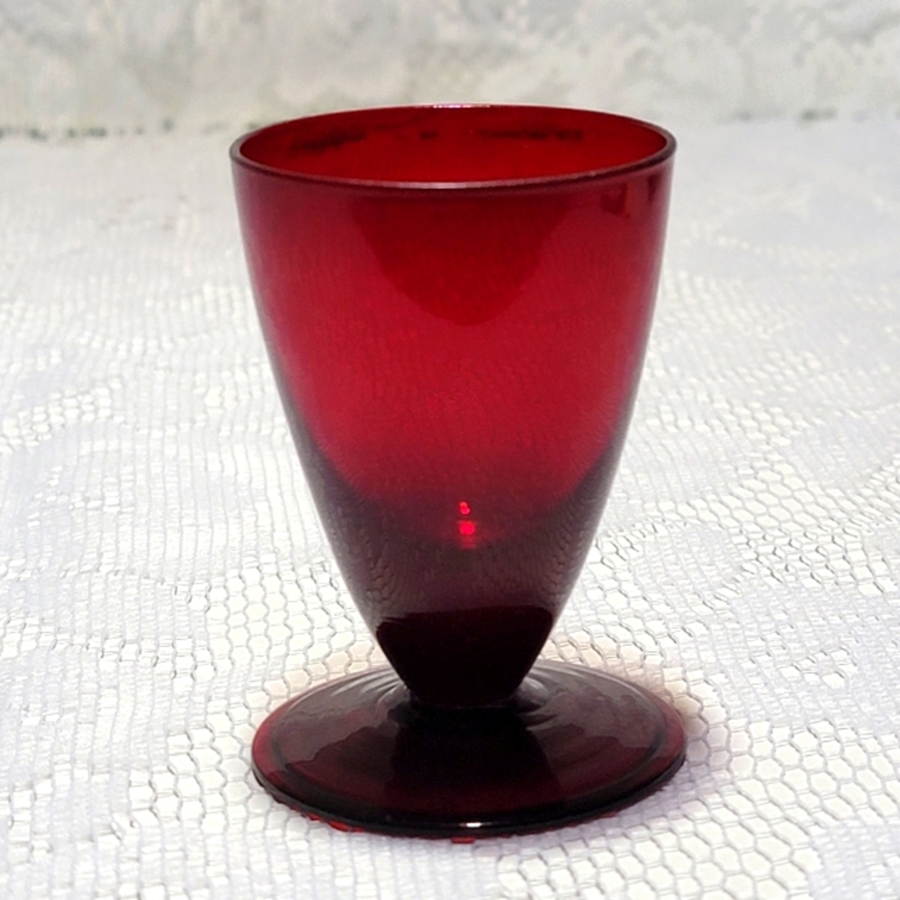 Vintage Elegant Royal Ruby Red Wine Footed Cordial Anchor Hocking Glass Egg Cup